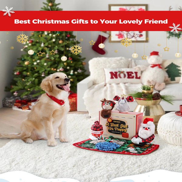 5 件套圣诞狗玩具礼物 - 吱吱玩具无填充毛绒咀嚼玩具适合中小型犬、小狗出牙咀嚼玩具、互动狗玩具、狗生日礼物-3