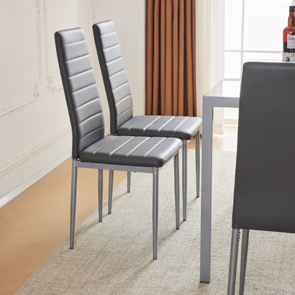  4pcs 高靠背横线缝纫装饰 PVC 餐椅 圆管 灰色 N101-8