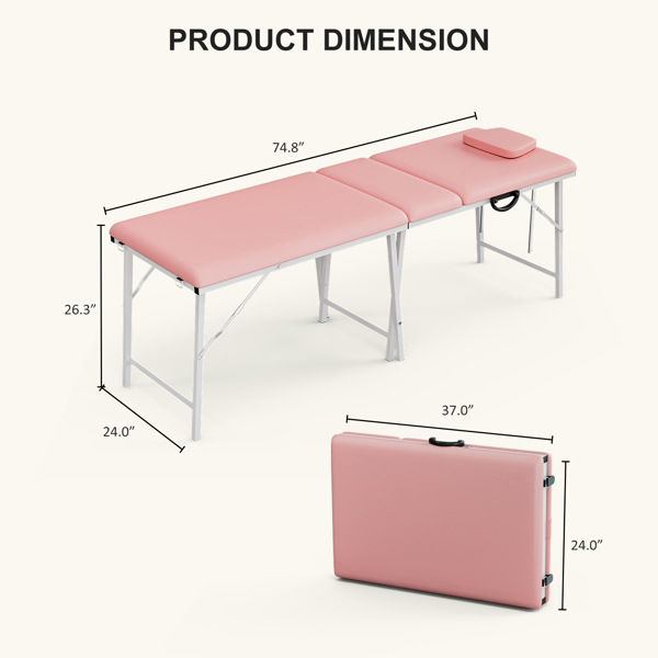 二折折叠美容床 粉色-2