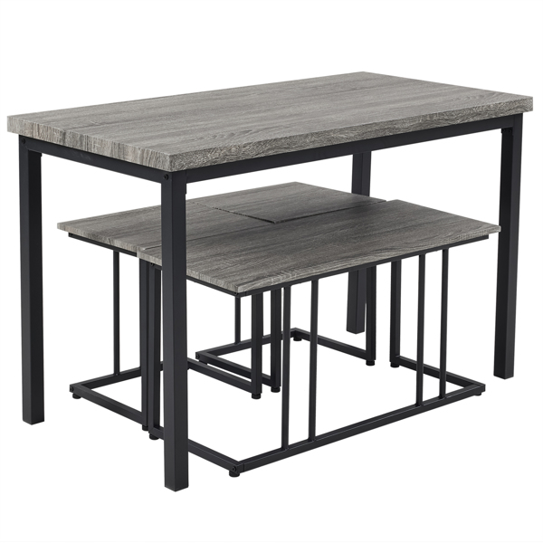 拆装 MDF 黑色铁管 灰色 餐桌椅套装 1桌1长凳2凳 长方形-3