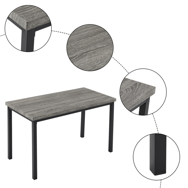拆装 MDF 黑色铁管 灰色 餐桌椅套装 1桌1长凳2凳 长方形-6