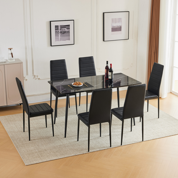  拆装 长方形带圆弧 餐桌 MDF 黑色 桌面拼接 PVC大理石面 140*76*76cm N101-37