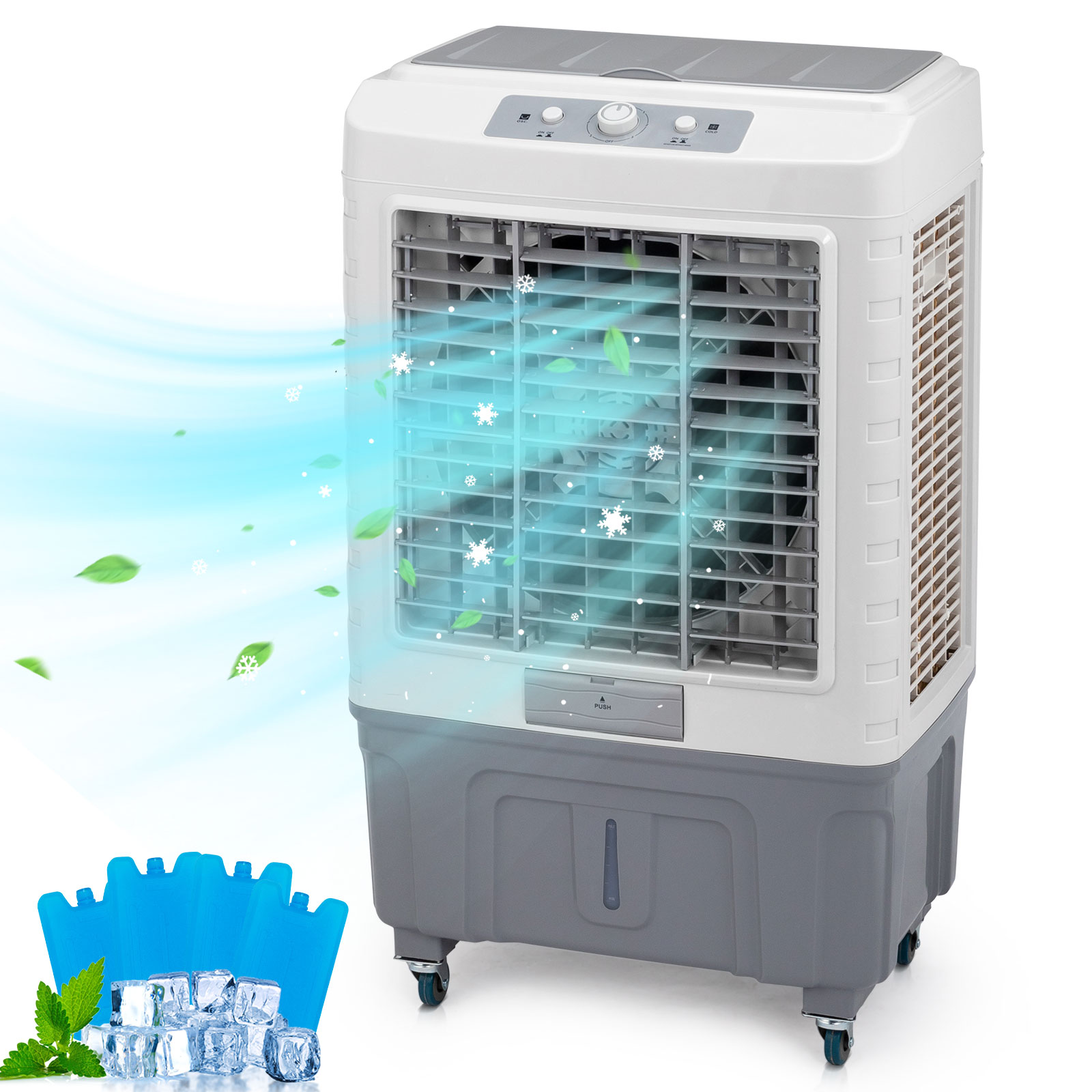 美规702L 电风扇110V 200W 50L 机械款带4块冰晶带脚轮冷气扇ABS塑料 