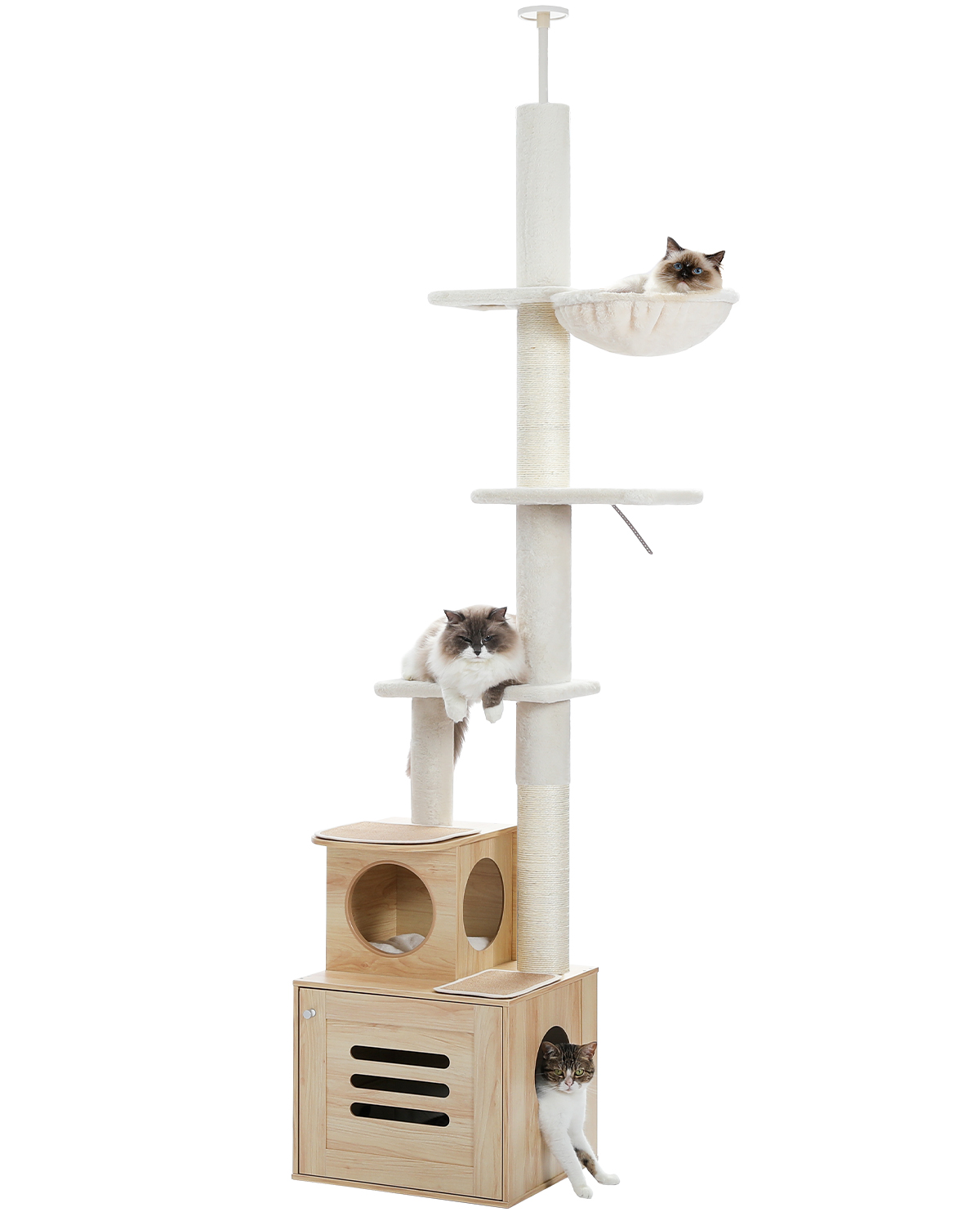 猫树从地板到天花板的猫塔，适合室内猫，猫公寓，适合室内猫，可调节 