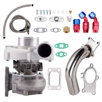 涡轮增压器+油管+落水管 63 A/R STAGE III T04E T3 T4 44 TRIM COMPRESSOR TURBO TURBOCHARGER 5-BOLT+ Turbo Oil Feed + Drain Return Line Hose Kit+Down pipe