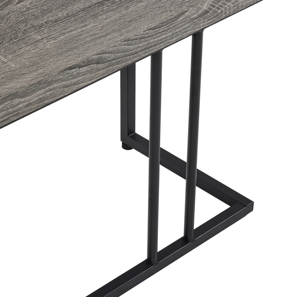 拆装 MDF 黑色铁管 灰色 餐桌椅套装 1桌1长凳2凳 长方形-11