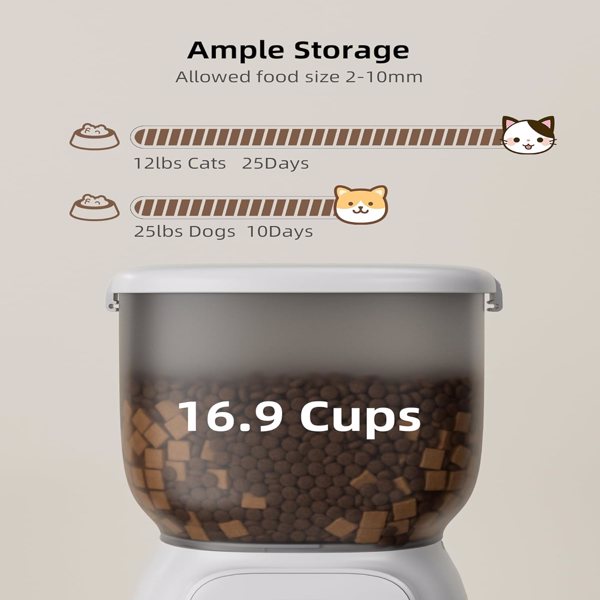 自动猫喂食器，4L 可拆卸猫粮分配器，最多可容纳 15 份干粮，每天 6 餐，双电源定时猫喂食器 (FBA发货，亚马逊禁售）-5