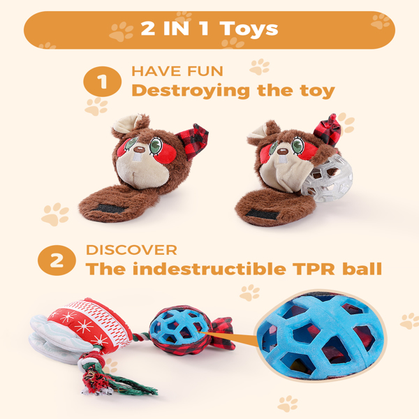 5 件套圣诞狗玩具礼物 - 吱吱玩具无填充毛绒咀嚼玩具适合中小型犬、小狗出牙咀嚼玩具、互动狗玩具、狗生日礼物-9