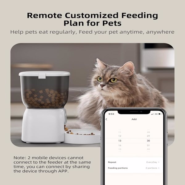 自动猫喂食器 - WiFi 猫粮分配器，带 APP 控制，每天最多 15 份 10 餐，双电源猫/狗宠物喂食器（4 升/16.9 杯） (FBA发货，亚马逊禁售）-3