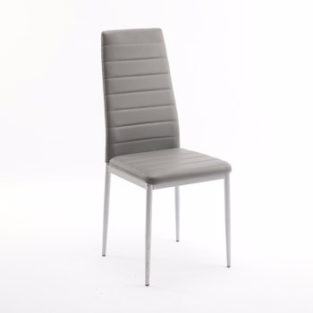  4pcs 高靠背横线缝纫装饰 PVC 餐椅 圆管 灰色 N101