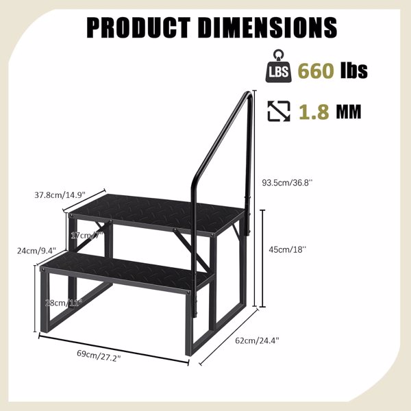 Rv Steps Stool with Handrail,2 Step Ladder, Swimming Pool Ladder Hot Tub Steps Outdoor Mobile Home Stairs for Camper/SPA Pool/Porch (2step 1pcs)-5