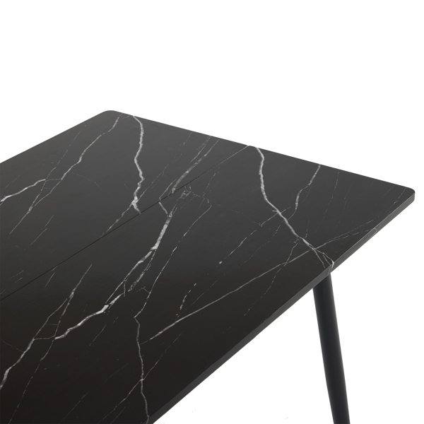  拆装 长方形带圆弧 餐桌 MDF 黑色 桌面拼接 PVC大理石面 140*76*76cm N101-4