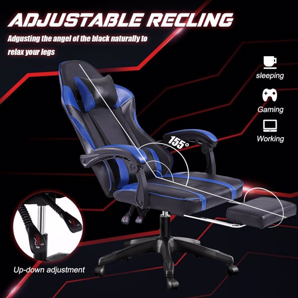 成人用人体工学游戏椅（400磅大高个），适合体重较重人士使用的舒适电脑椅，可调节腰靠背办公椅（带脚踏板），电子游戏椅-2