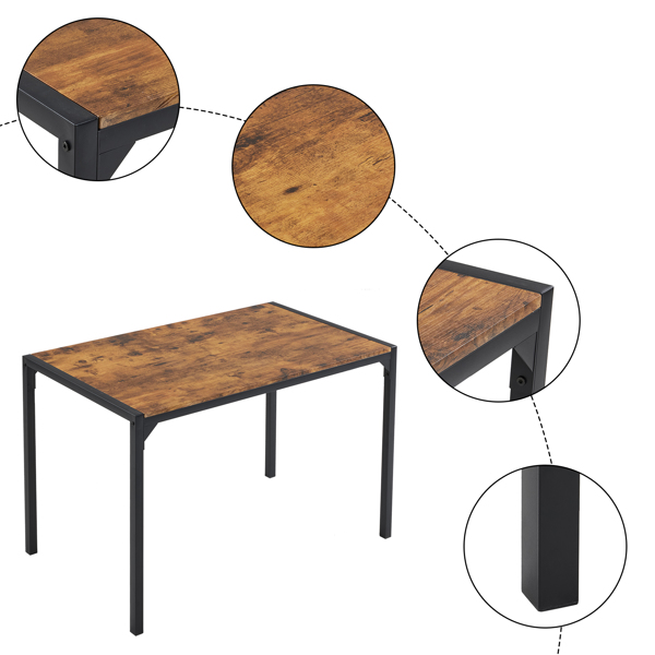 拆装 MDF 黑色铁管 火烧木 餐桌椅套装 1桌1长凳2椅 长方形-12