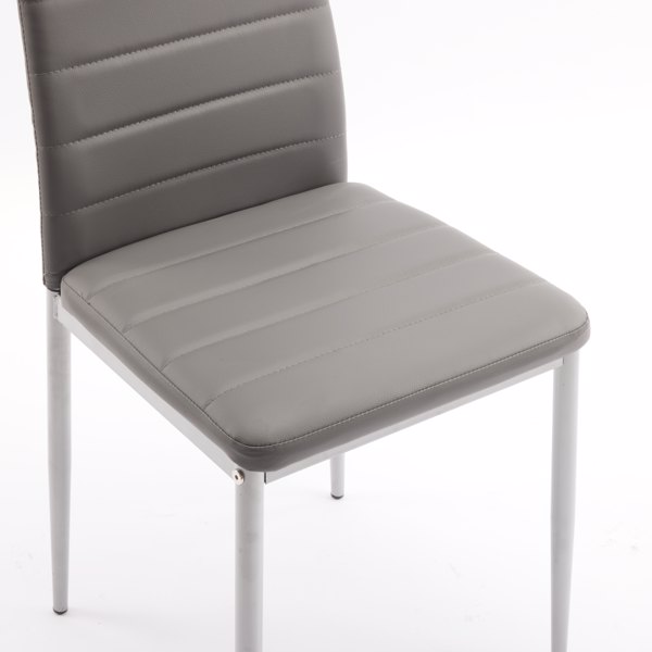 4pcs 高靠背横线缝纫装饰 PVC 餐椅 圆管 灰色 N101-3