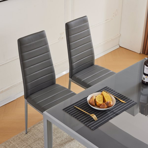 120cm长方形桌腿框架一体餐桌+4pcs高靠背横线缝纫装饰餐椅，现代4人座餐桌椅套装-7