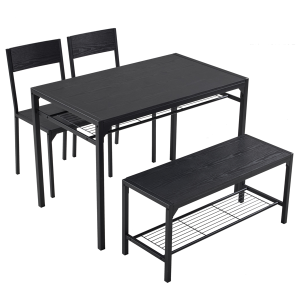 拆装 MDF 黑色铁管 黑色 餐桌椅套装 1桌1长凳2椅 长方形-1