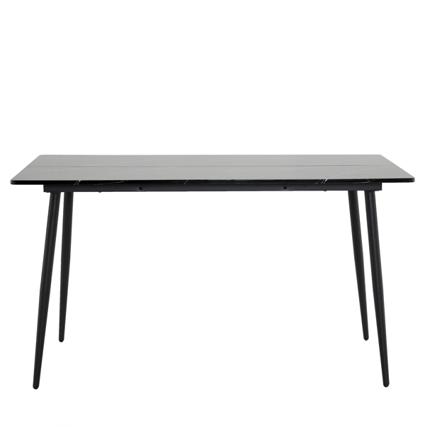  拆装 长方形带圆弧 餐桌 MDF 黑色 桌面拼接 PVC大理石面 140*76*76cm N101-8