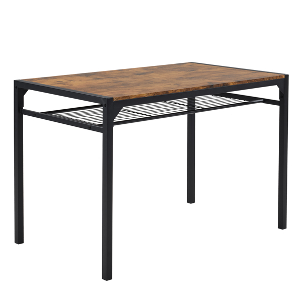 拆装 MDF 黑色铁管 火烧木 餐桌椅套装 1桌1长凳2椅 长方形-9