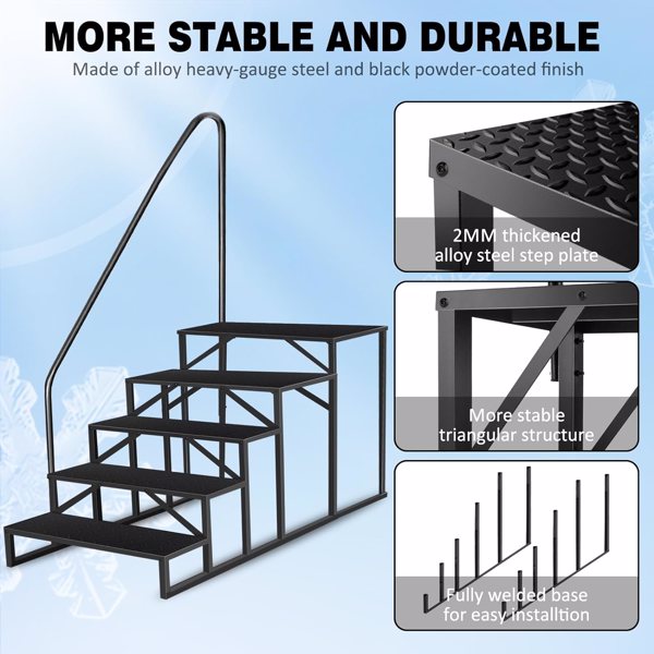 带扶手的5级梯子、地上游泳池梯子、660磅承载能力的带防滑板的RV梯级、用于到达高处的移动式家庭楼梯-3
