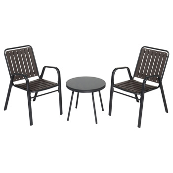 2pcs椅子+1pc茶几 铁+PP 黑色框架 咖色塑料板 庭院铁桌椅套装