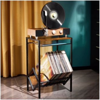 带黑胶存储功能的唱片机支架，可容纳 100 张 LP 唱片的黑胶收纳盒，可放置唱机、专辑、书籍和杂志的金属唱片机支架 (周末不发货，谨慎下单）