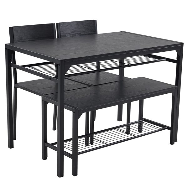拆装 MDF 黑色铁管 黑色 餐桌椅套装 1桌1长凳2椅 长方形-2
