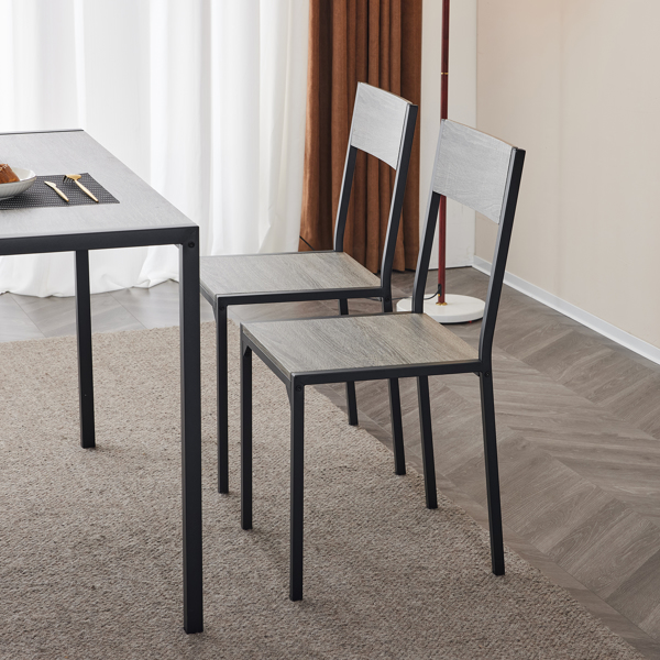 拆装 MDF 黑色铁管 灰色 餐桌椅套装 1桌1长凳2椅 长方形-10
