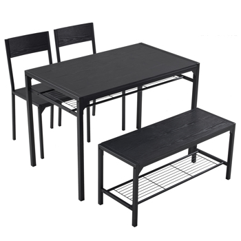 拆装 MDF 黑色铁管 黑色 餐桌椅套装 1桌1长凳2椅 长方形