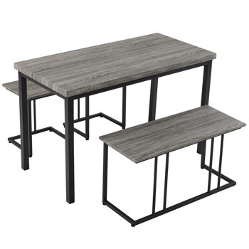 拆装 MDF 黑色铁管 灰色 餐桌椅套装 1桌1长凳2凳 长方形