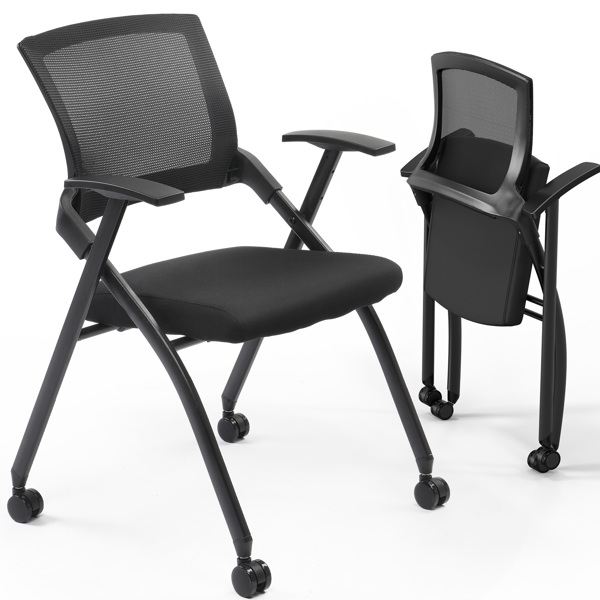 2PCS 整装堆叠 靠背不可调节 黑色 折叠椅 软包折叠椅 56*51*86cm PU 铁-1