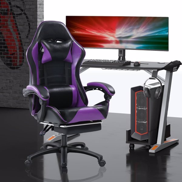 成人用人体工学游戏椅（400磅大高个），适合体重较重人士使用的舒适电脑椅，可调节腰靠背办公椅（带脚踏板），电子游戏椅-1