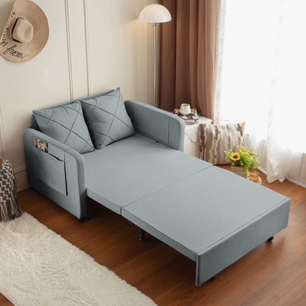 现代2合1沙发床，拉出沙发床，带2个枕头和2个侧面口袋，适用于任何小空间，客厅 卧室-4