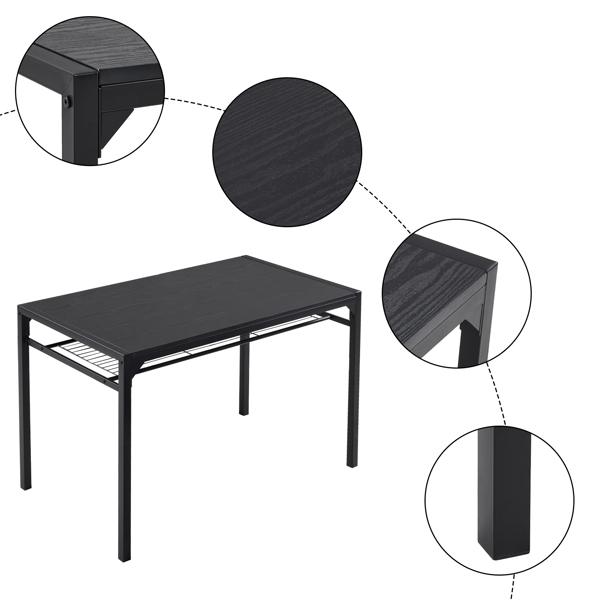 拆装 MDF 黑色铁管 黑色 餐桌椅套装 1桌1长凳2椅 长方形-4