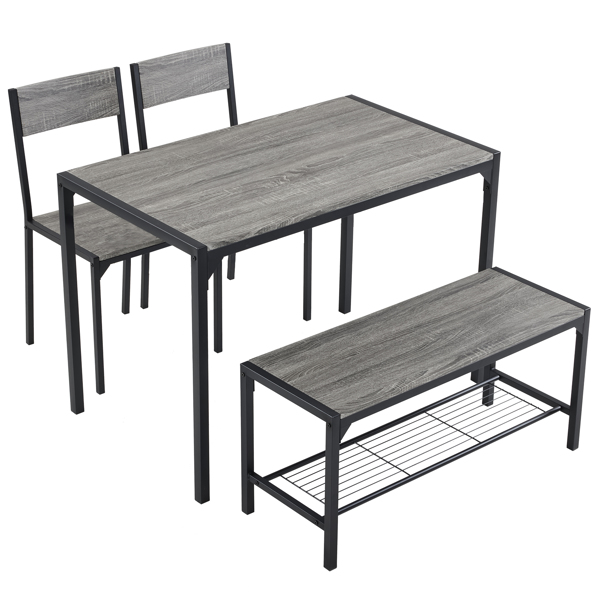 拆装 MDF 黑色铁管 灰色 餐桌椅套装 1桌1长凳2椅 长方形-1
