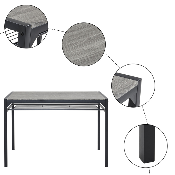 拆装 MDF 黑色铁管 灰色 餐桌椅套装 1桌1长凳2椅 长方形-5