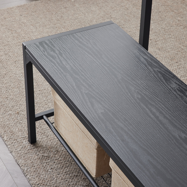 拆装 MDF 黑色铁管 黑色 餐桌椅套装 1桌1长凳2椅 长方形-26