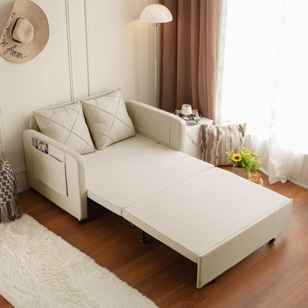 现代2合1沙发床，拉出沙发床，带2个枕头和2个侧面口袋，适用于任何小空间，客厅 卧室-3