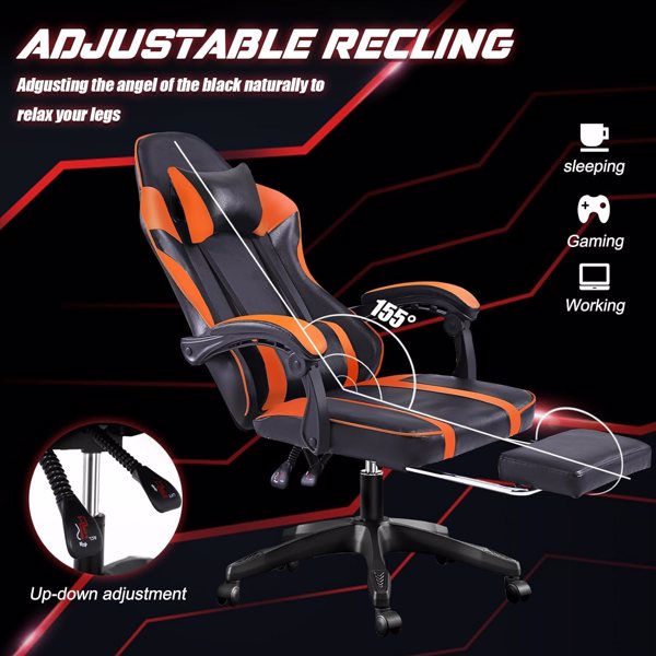 成人用人体工学游戏椅（400磅大高个），适合体重较重人士使用的舒适电脑椅，可调节腰靠背办公椅（带脚踏板），电子游戏椅-4