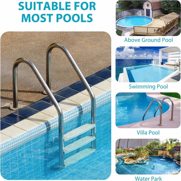 Swimming Pool Ladder Steps, Stainless Steel Pool Steps for Inground Pools, 3 Step Pool Stairs with Anti-Slip Plastic Pads, Easy to Assembly and Climb (InGround 3 Step Ladder)-4