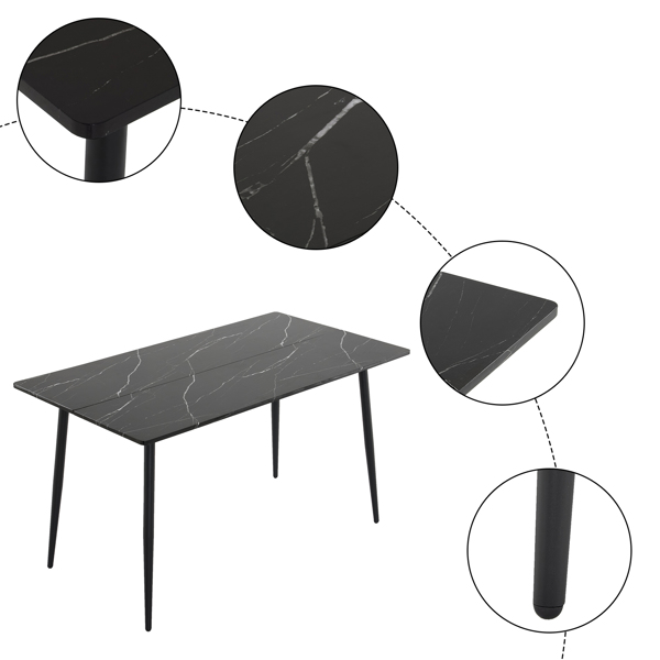  拆装 长方形带圆弧 餐桌 MDF 黑色 桌面拼接 PVC大理石面 140*76*76cm N101-10