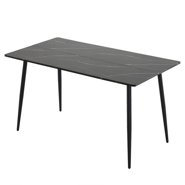  拆装 长方形带圆弧 餐桌 MDF 黑色 桌面拼接 PVC大理石面 140*76*76cm N101-9