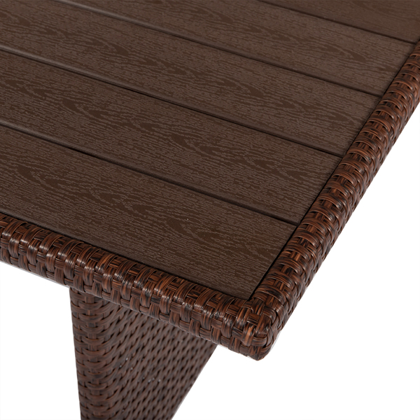  塑木桌八件套 棕色木纹藤 米黄色座垫 -12