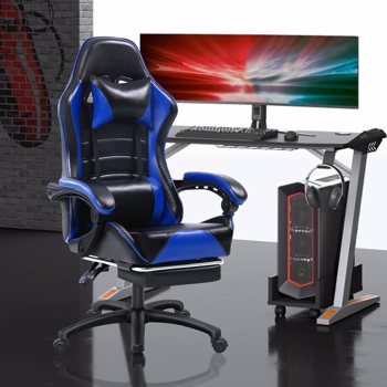 成人用人体工学游戏椅（400磅大高个），适合体重较重人士使用的舒适电脑椅，可调节腰靠背办公椅（带脚踏板），电子游戏椅