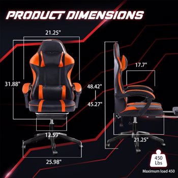 成人用人体工学游戏椅（400磅大高个），适合体重较重人士使用的舒适电脑椅，可调节腰靠背办公椅（带脚踏板），电子游戏椅