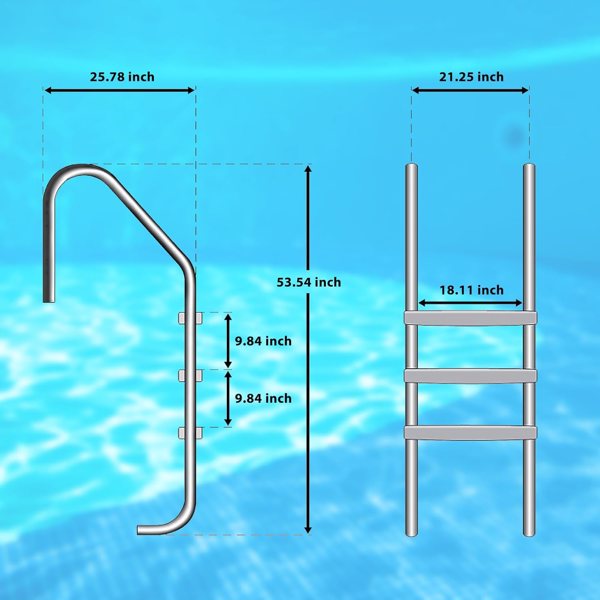 Swimming Pool Ladder Steps, Stainless Steel Pool Steps for Inground Pools, 3 Step Pool Stairs with Anti-Slip Plastic Pads, Easy to Assembly and Climb (InGround 3 Step Ladder)-5