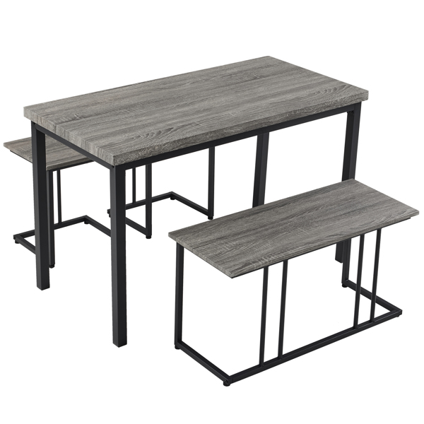 拆装 MDF 黑色铁管 灰色 餐桌椅套装 1桌1长凳2凳 长方形-1