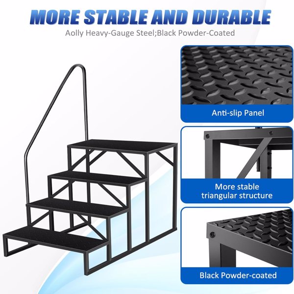 Rv Steps Stool with Handrail, Step Ladder, Swimming Pool Ladder Hot Tub Steps Outdoor Mobile Home Stairs for Camper/SPA Pool/Porch -3