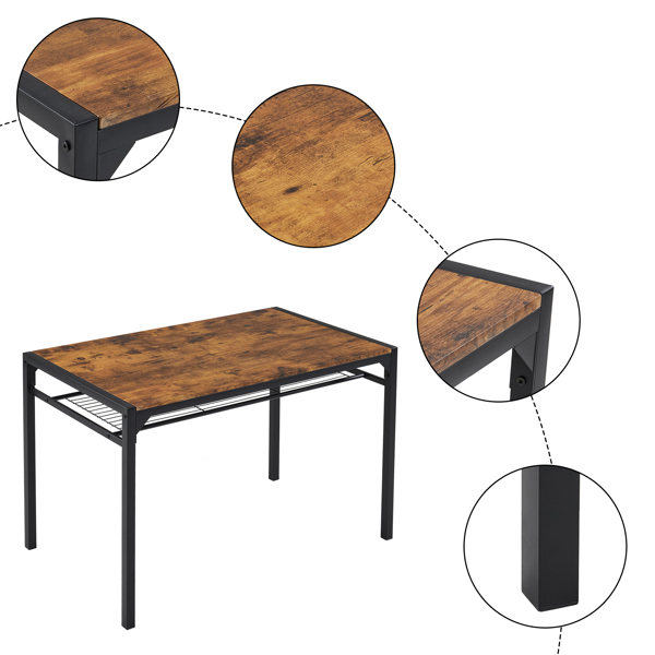 拆装 MDF 黑色铁管 火烧木 餐桌椅套装 1桌1长凳2椅 长方形-11