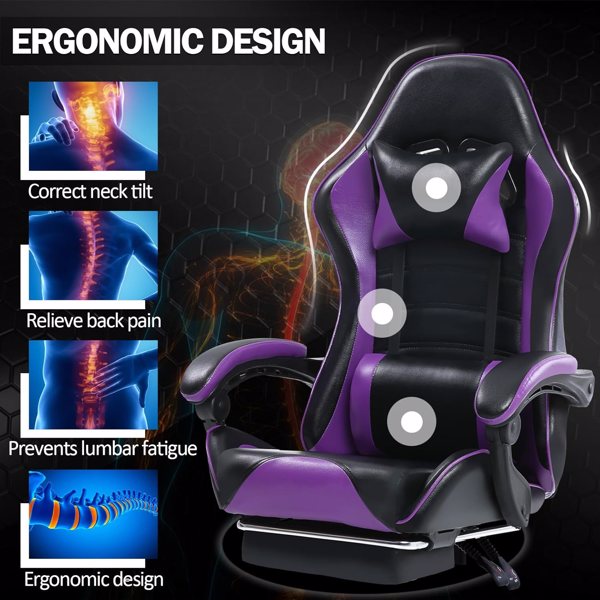成人用人体工学游戏椅（400磅大高个），适合体重较重人士使用的舒适电脑椅，可调节腰靠背办公椅（带脚踏板），电子游戏椅-6